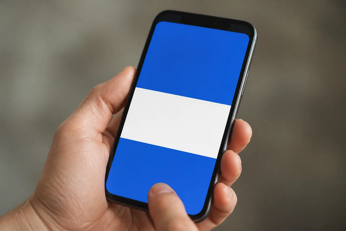 Main tenant un smartphone affichant des aplats de couleur pendant un paiement en ligne